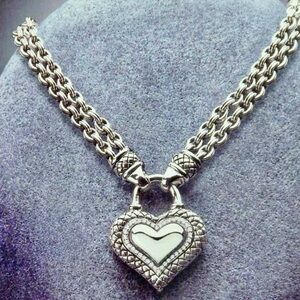 Scott Kay Discontinued 925 Silver Diamonds Heart Double Chain Necklace 18” #173
